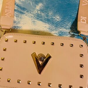 Valentino Orlandi Pink Crossbody Bag with Gold Studs